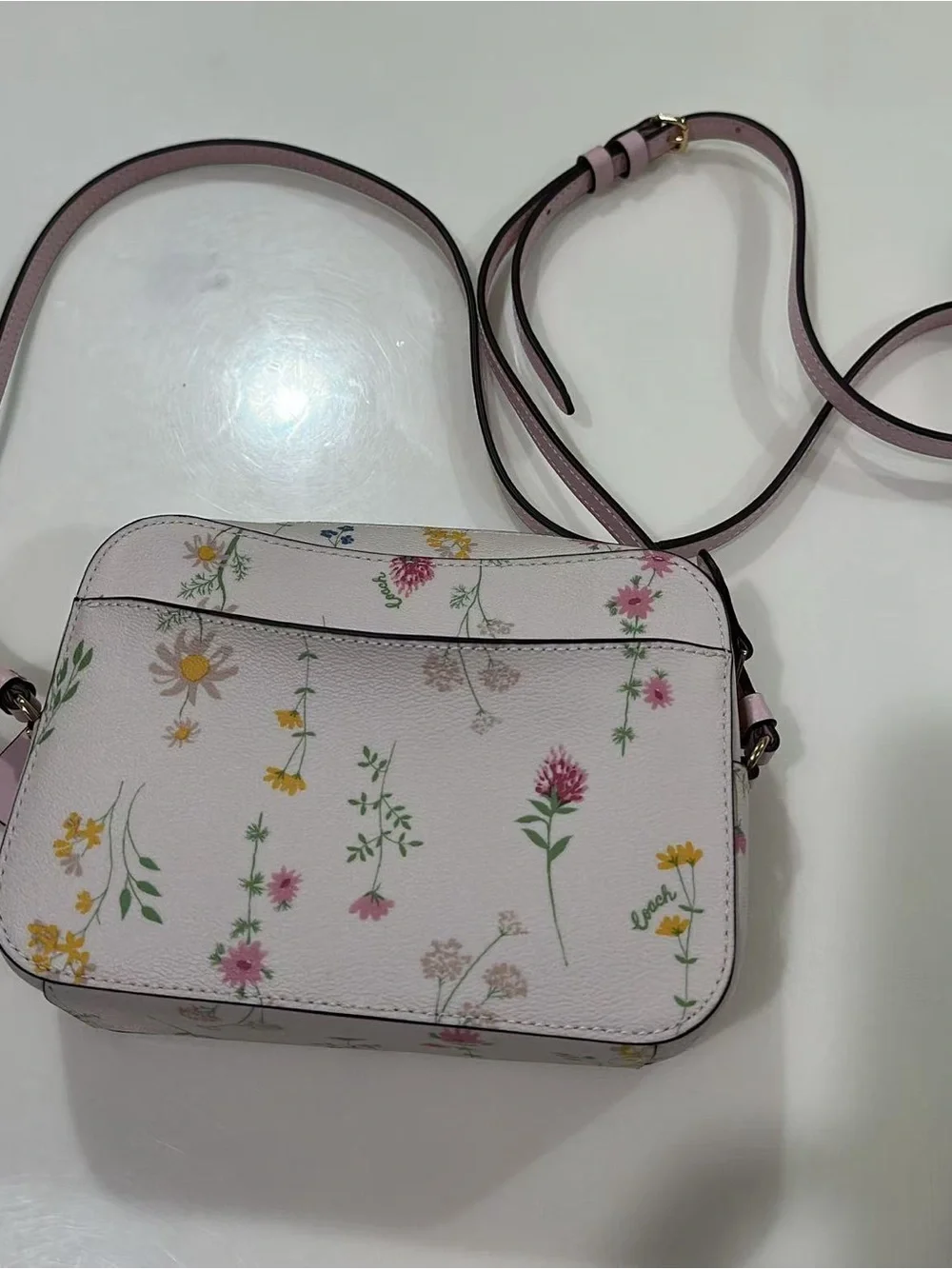 COACH Pink Floral Leather Crossbody with Gold Logo